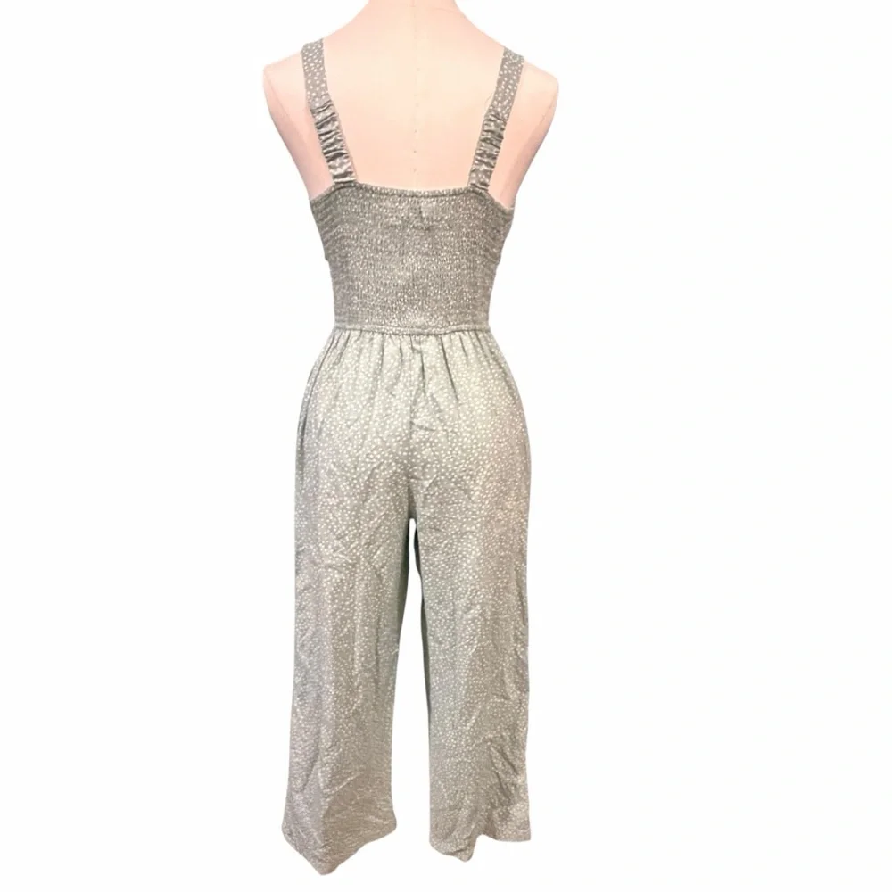 Jessica Simpson Seafoam Polka Dot Smocked Wide Leg Jumpsuit w/Pockets Size S - Picture 2 of 16